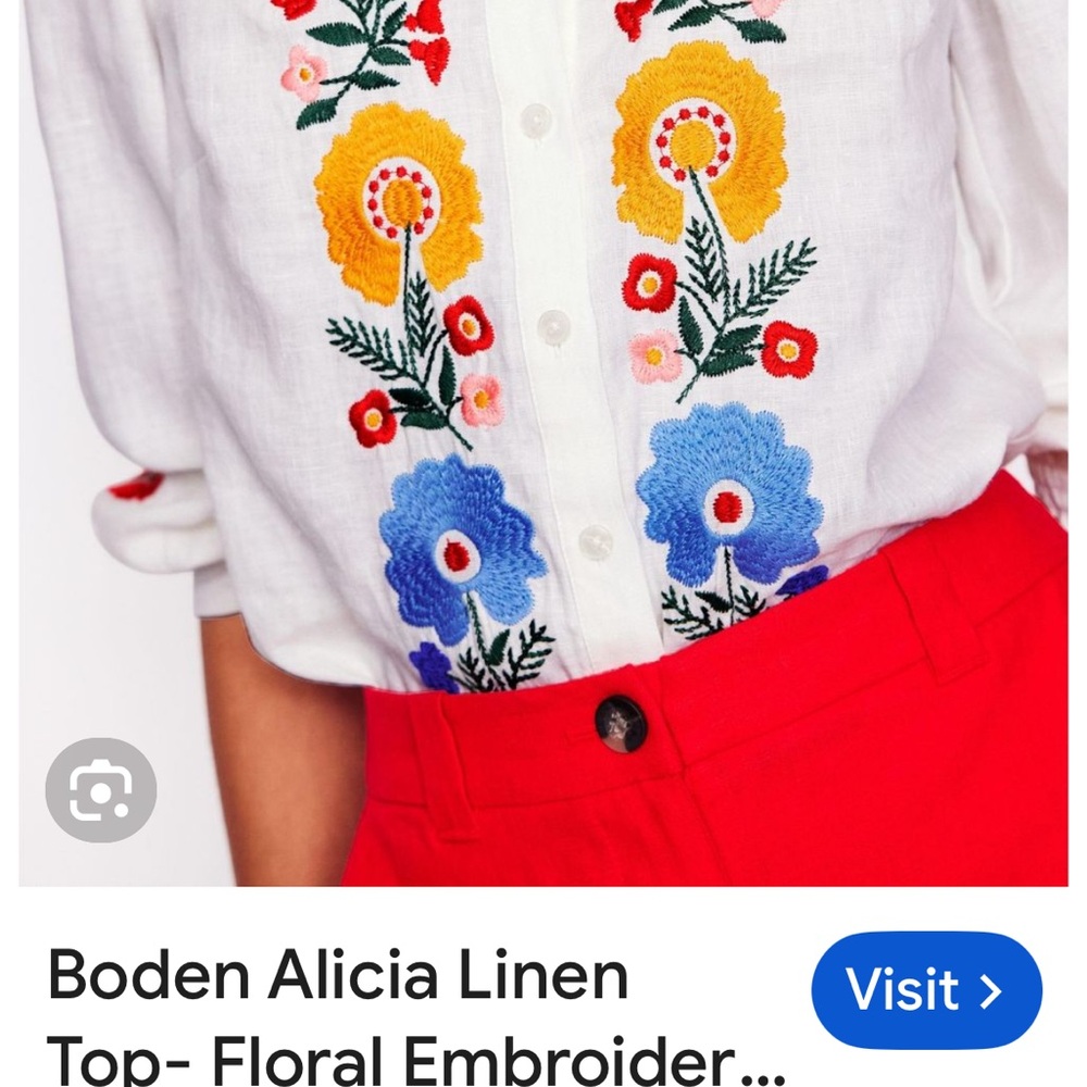 Boden top NWT Alicia linen top
White Embroidered Floral top US 8 current - Picture 11 of 15